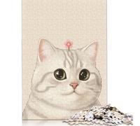500 Piece Jigsaw Puzzles Game Cute Cat with Flower Wooden Puzzles Educational Game Challenge Toy As A 500pcs (52x38cm)