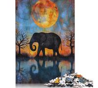 500 Piece Jigsaw Puzzles Game Elephant Moon Reflection Wooden Puzzles Educational Game Challenge Toy As A 500pcs (52x38cm)