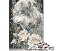 500 Piece Jigsaw Puzzles Game Moonlit Wolf & Roses Wooden Puzzles Educational Game Challenge Toy As A 500pcs (52x38cm)