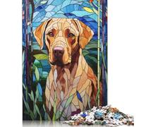 500 Piece Jigsaw Puzzles Game Stained Glass Labrador Wooden Puzzles Educational Game Challenge Toy As A 500pcs (52x38cm)