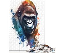 500 Piece Jigsaw Puzzles 'Gorilla in Watercolor Wooden Puzzles Educational Toys 500pcs (52x38cm)