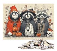500 Piece Jigsaw Puzzles Halloween Raccoon Trio -1 Puzzle for Adults Woodenboard Puzzles Interesting Stress Reduction Jigsaw Puzzles 500pcs (52x38cm)