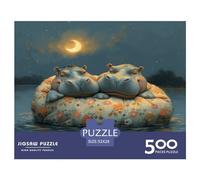 500 Piece Jigsaw Puzzles Hippopotamus Sleeping Creative Square Wooden Jigsaw Puzzles for Adults 500pcs (52x38cm)
