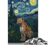 500 Piece Jigsaw Puzzles Leopard in Starry Night Style Puzzle for Adults Woodenboard Puzzles Interesting Stress Reduction Jigsaw Puzzles 500pcs (52x38cm)