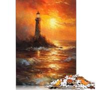 500 Piece Jigsaw Puzzles Lighthouse Sunset Creative Square Wooden Jigsaw Puzzles for Adults 500pcs (52x38cm)