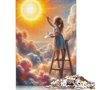 500 Piece Jigsaw Puzzles Little Artist Painting Sun Jigsaw Puzzles for Adults Woodenboard Puzzles Challenging To Complete But Fun And Humorous 500pcs (52x38cm)