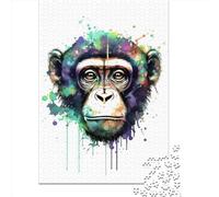 500 Piece Jigsaw Puzzles Monkey Watercolor Portrait for Adults Wooden Puzzles Educational Toys 500pcs (52x38cm)