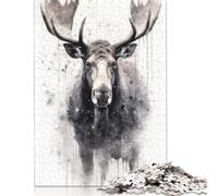 500 Piece Jigsaw Puzzles 'Moose Beauty Black Ink Creative Square Wooden Jigsaw Puzzles for Adults 500pcs (52x38cm)