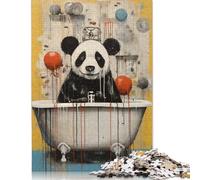 500 Piece Jigsaw Puzzles Panda in The Bath Animal Jigsaw Puzzles for Adults Woodenboard Puzzles Challenging To Complete But Fun And Humorous 500pcs (52x38cm)
