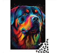 500 Piece Jigsaw Puzzles Rottweiler Colorful Dog Creative Square Wooden Jigsaw Puzzles for Adults 500pcs (52x38cm)