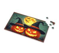 500 Piece Jigsaw Puzzles Two Pumpkins With Witch Hats Under A Full Moon Picture Puzzle Spot It Game For Kids Games For Kids 8-12(500PCS)