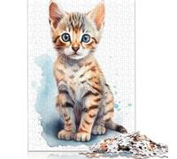 500 Piece Jigsaw Puzzles 'Watercolor Bengal Cat Art Wooden Puzzles Educational Toys 500pcs (52x38cm)