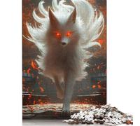500 Piece Jigsaw Puzzles White Fox with Fiery Eyes Wooden Puzzles Educational Toys 500pcs (52x38cm)