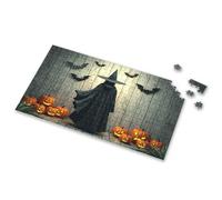 500 Piece Jigsaw Puzzles Witch In Black Cape Surrounded By Jack-O'-Lanterns And Bats Picture Puzzle Puzzle 1000 Pieces 4 Year Old Boy Gift(1000PCS)
