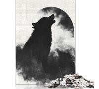 500 Piece Jigsaw Puzzles Wolf Howling at The Moon Puzzle Adults And Wooden Jigsaw Puzzle Family Challenging Games 500pcs (52x38cm)