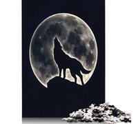 500 Piece Jigsaw Puzzles Wolf Howling Under Moon Wooden Puzzles Educational Toys 500pcs (52x38cm)