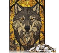 500 Piece Jigsaw Puzzles Wolf Stained Glass Wooden Puzzles Educational Toys 500pcs (52x38cm)