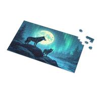 500 Piece Jigsaw Puzzles Wolves Howling At The Moon In Aurora Borealis Picture Puzzle Puzzles 500 Pieces Easter Gifts For Toddlers(1000PCS)