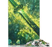 500 Piece Katana in Green Petals Square Jigsaw Puzzles for Adults, Wooden Puzzles Learning Educational Toy 500pcs (52x38cm)
