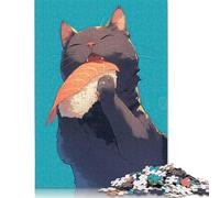 500 Piece Kawaii Cat Eating Sashimi Creative Square Jigsaw Puzzles for Adults & Wooden Puzzles Stress Relief Puzzle Games And Unique 500pcs (52x38cm)