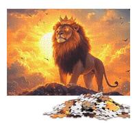500 Piece King Lion Sunse Jigsaw Square Puzzle for Adults & Wooden Puzzles Educational Game Challenge Toy 500pcs (52x38cm)