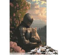500 Piece Knight Holding A Cat in Garden Jigsaw Puzzles for Adult Teenagers Jigsaws 500 Pieces for Adults& Teens Age 12 Years Up 500pcs (52x38cm)