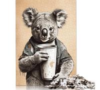 500 Piece Koala Animals Coffee Jigsaw Puzzles for Adults Teenagers Wooden Puzzle Jigsaws for Adults Educational Game Challenge Toy 500pcs (52x38cm)