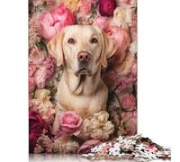 500 Piece Labrador in Flowers Puzzles for Adults Wooden Puzzles Educational Games For Kids 500pcs (52x38cm)