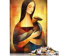 500 Piece Lady with An Ermine - Da Vinci Inspired - Geometric Abstract Portrait Art Jigsaw Puzzlesfor Adults Wooden Puzzle for Adults And Teenager Learning Educational Toys 500pcs (52x3