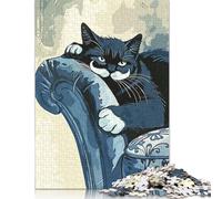 500 Piece Lazy Cat Jigsaw Square Puzzle for Adults & Wooden Puzzles Educational Game Challenge Toy 500pcs (52x38cm)