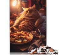 500 Piece Lazy Fat Cat Food Snacks Square Puzzle for Adults, Wooden Puzzles Puzzle Hands-on Game 500pcs (52x38cm)