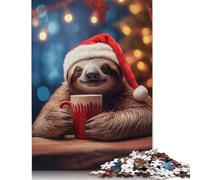 500 Piece Lazy Sloth Hot Chocolate Jigsaw Puzzles for Adult Teenagers Wooden Puzzle Jigsaws for Adults Learning Educational Toy 500pcs (52x38cm)