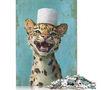500 Piece Leopard In A Toilet Paper Hat Square Jigsaw Puzzles for Adults, Wooden Puzzles Educational Game for Children 500pcs (52x38cm)