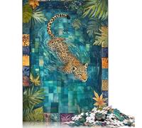 500 Piece Leopard Swimming in Pool Puzzles for Adults Wooden Puzzles Educational Game for Children As A 500pcs (52x38cm)