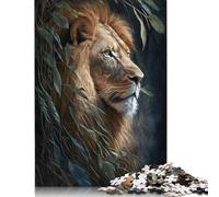500 Piece Lion Floral Square Puzzle for Adults Wooden Puzzles Educational Puzzle Family Game 500pcs (52x38cm)