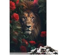 500 Piece Lion Jungle Red Flowers Jigsaw Puzzles for Adults Puzzles for Adults Puzzles Unique Home Decor And Gifts 500pcs (52x38cm)