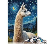 500 Piece Llama Starry Night Jigsaw Puzzles for Adult Teenagers Wooden Puzzle Jigsaws for Adults Jigsaw Puzzles for Adults 500pcs (52x38cm)
