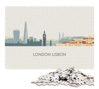500 Piece London And Lisbon Skyline Illustration Puzzles for Adults Wooden Puzzles Educational Game for Children As A 500pcs (52x38cm)