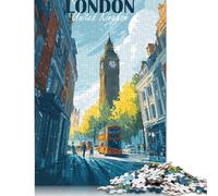 500 Piece London, United Kingdom Cityscape Illustration Jigsaw Puzzles for Adults Teenagers Wood Puzzles Family Game for Adults And Teenagers 500pcs (52x38cm)