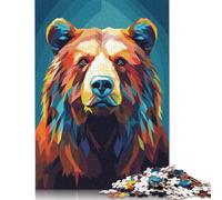500 Piece Low Poly Grizzly Bear Square Puzzles for Adults And Wooden Puzzles Family Activity 500pcs (52x38cm)