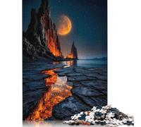 500 Piece Luminous Moonlit Cliffs with Fiery Lava Stream - Vivid Horizon Landscape Jigsaw Puzzlesfor Adults Wooden Puzzle for Adults And Teenager Learning Educational Toys 500pcs (52x3