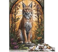 500 Piece Lynx Stained Glass Creative Square Jigsaw Puzzles for Adults & Wooden Puzzles Stress Relief Puzzle Games And Unique 500pcs (52x38cm)