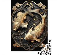 500 Piece Majestic Koi Fish Art Deco Creative Square Jigsaw Puzzles for Adults & Wooden Puzzles Stress Relief Puzzle Games And Unique 500pcs (52x38cm)