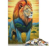 500 Piece Majestic Lion African Landscape Jigsaw Puzzle for Adult Teenagers Wood Jigsaw Puzzles Educational Game Challenge Toy Birthday Gifts 500pcs (52x38cm)