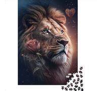 500 Piece Majestic Lion Rose Creative Square Jigsaw Puzzles for Adults And Wooden Puzzles Educational Game for Adult 500pcs (52x38cm)