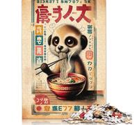 500 Piece Meerkat Eating Ramen Japanese Style Poster Jigsaw Puzzles for Adults Teenagers Wood Puzzles Wooden Puzzles Jigsaw Puzzles for Adult 500pcs (52x38cm)