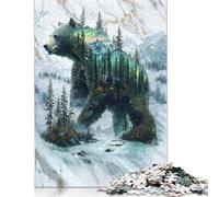 500 Piece Misty Mountain Bear Jigsaw Puzzles for Adult Teenagers Wooden Puzzles for Adults Puzzles Brain Teaser Puzzles For Adults 500pcs (52x38cm)