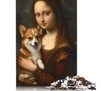 500 Piece Mona Lisa with Corgi Square Puzzles for Adults And Wooden Puzzles Family Activity 500pcs (52x38cm)