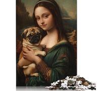 500 Piece Mona Lisa With Pug Square Puzzles for Adults & Wooden Puzzles Educational Game 500pcs (52x38cm)