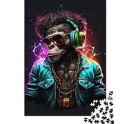 500 Piece Monkey Headphone Dj Music Puzzles For Adults Wooden Puzzles Brain Teaser Puzzles For Children 500pcs (52x38cm)